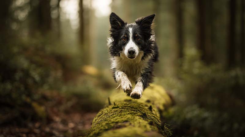 Border Collie noir et blanc couchĂ© dans lâherbe - test ADN MDR1